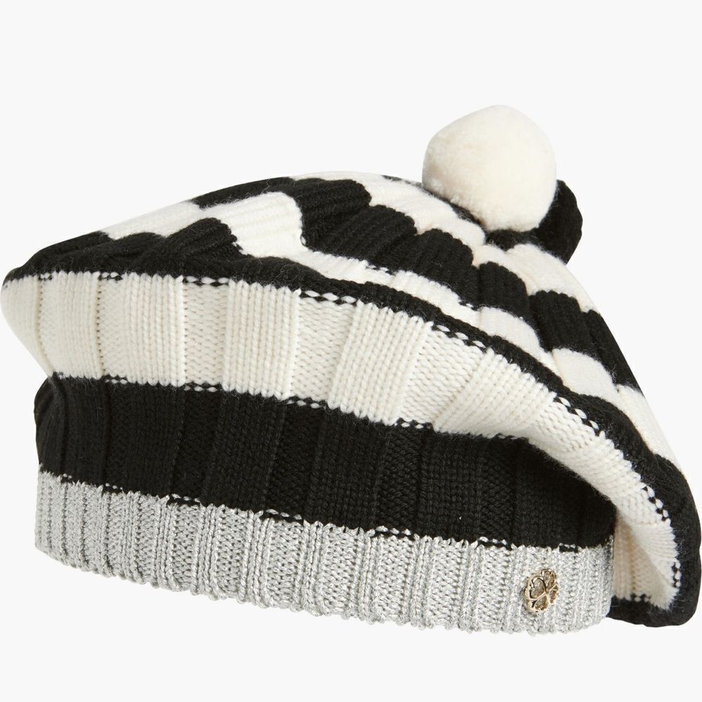 NWT Kate Spade stripes pompom beret